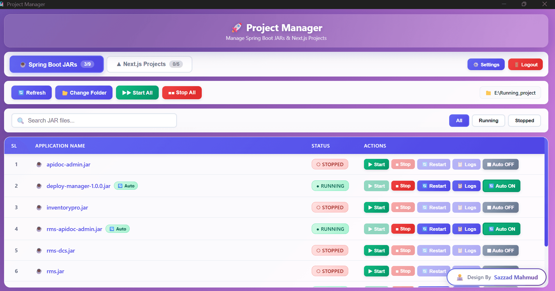 Spring Boot Manager (Desktop Tray App) screenshot 1